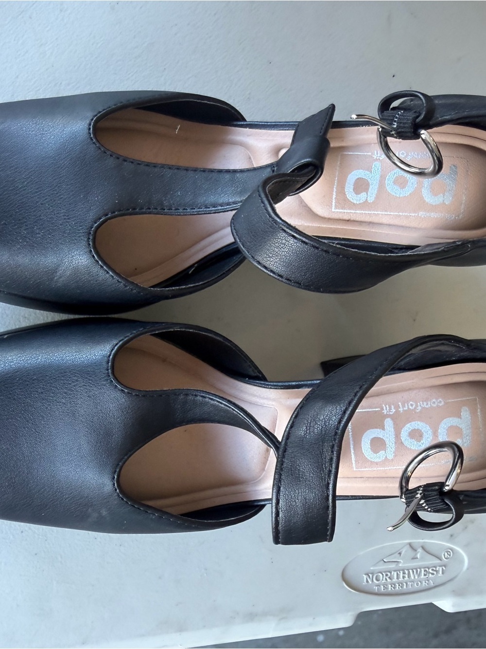 pop Black Women's Mary Jane Clog Heels with Silver Buckle
